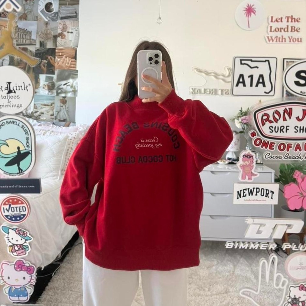 American Eagle Cousin Beach Hot Cocoa Club Mock Neck Sweatshirt